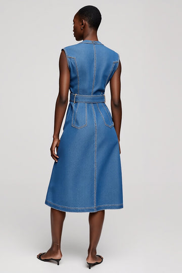 Grey Blue A Line Midi Work Dress
